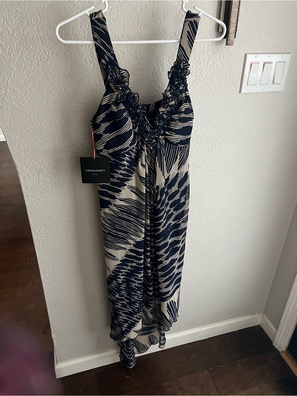 Cynthia Rowley Navy and Cream Maxi Dress with Ruching